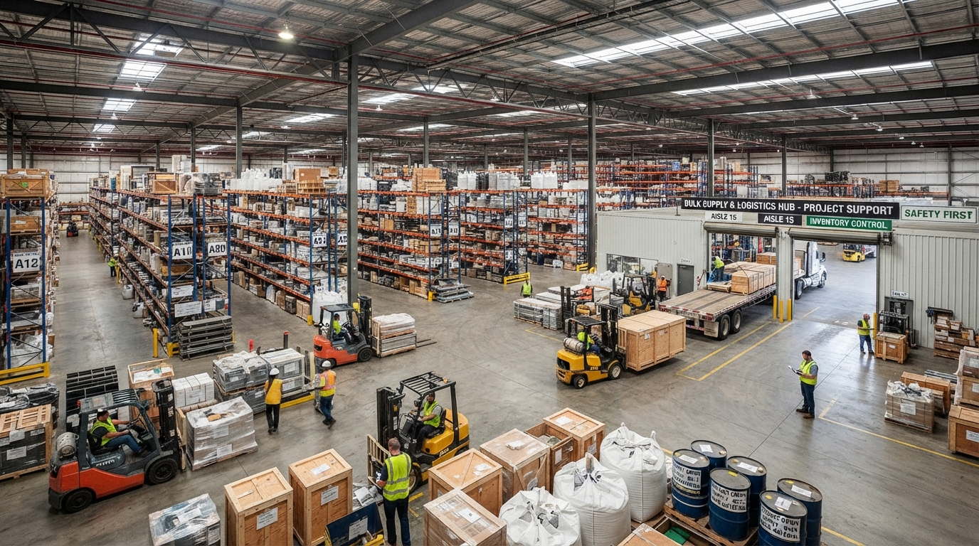 Bulk material supply warehouse